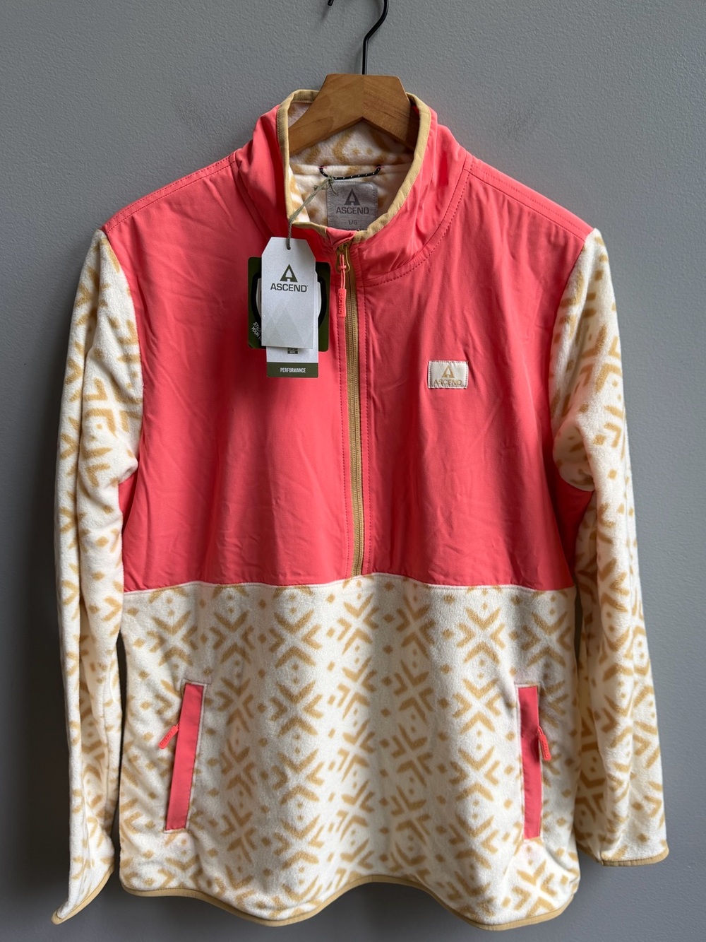 NEW NWT Ascend 1/4 Zip Fleece Womens Large Coral Pink Winter Sweatshirt Pullover